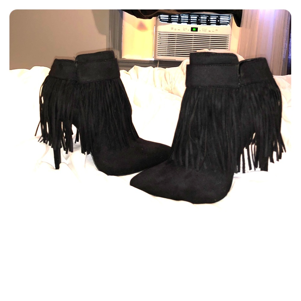 Black faux suede Fringe Boots